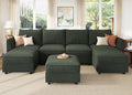 HONBAY Modular Sofa U Shaped Sectional Couch with Storage, Convertible Modular Sofa 7 Seats Sectional for Living Room - Green