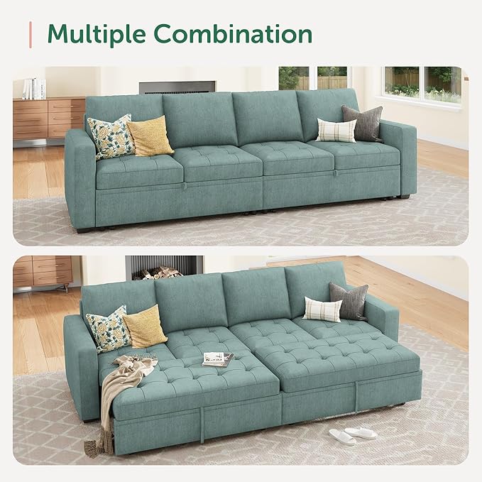HONBAY Modular Sectional Sleeper Sofa with Pull Out Couch Bed, Convertible Sectional Couches for Living Room,Blue