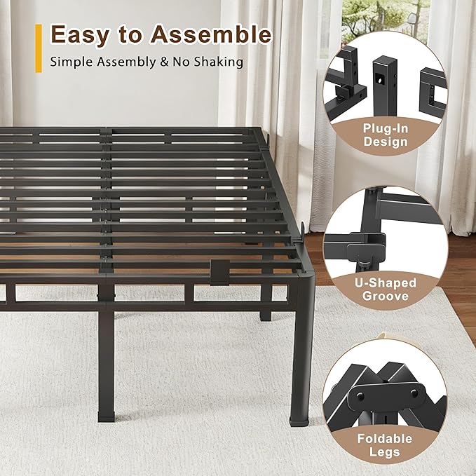 ROIL 20 Inch Full Size Bed Frame, Metal Bed Frame & Box Spring 2 in 1 Platform with Round Corner Legs, 4000LBS Double Layer Bed Frame with Headboard Holes Mattress Baffles, Noise-Free Easy Assembly