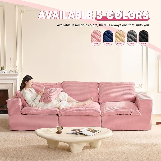 106.3” Sectional Couches for Living Room, Set of Cloud Couch, Modular Sectional Sofa, Convertible Sofas Bed, Deep Seat Sofa, Corduroy, Pink