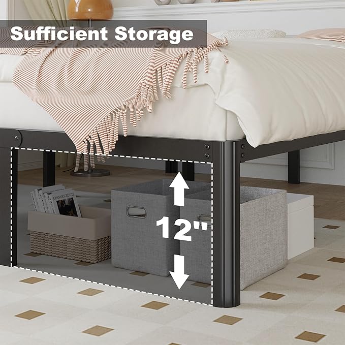 Yicensen 14 Inch Full Bed Frame No Box Spring Needed Heavy Duty Full Size Platform Bed Frame with Rounded Corner Legs, Easy Assembly, Noise Free, Black.