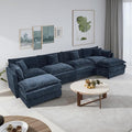 Setawix Deep 4 Seater Couch with Ottomans,147.22" U-Shaped Cloud Couches for Living Room,Chenille Cloud Sofa Couch with Foorest,Modular Sectional U Shape 4 Seat Sofa for Bedroom (Blue, 4+2)