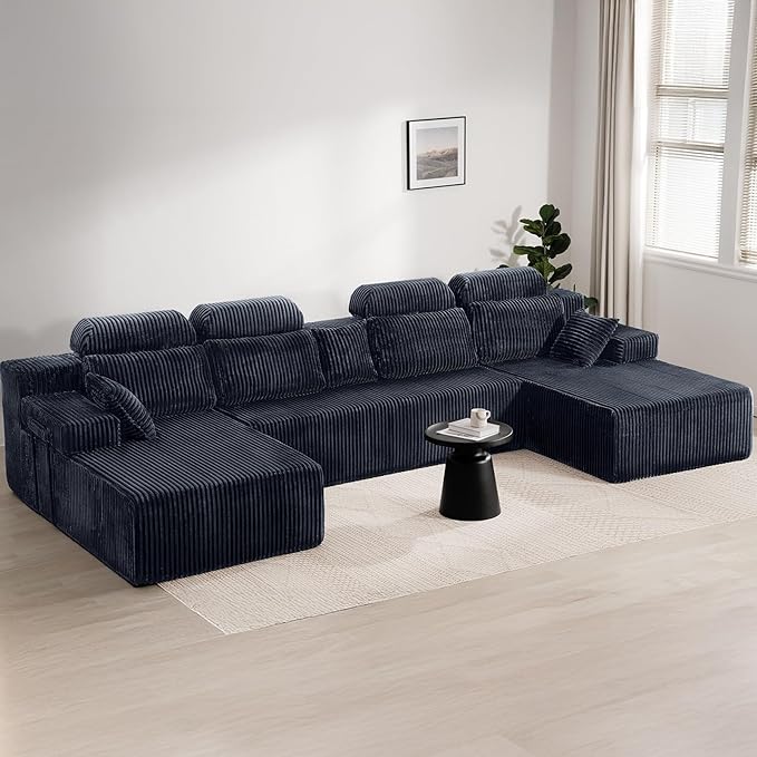 141’’ Cloud Sectional Couch with High Backrest, Convertible U-Shaped Modular Sectional Sofa with Deep Seat, Soft Corduroy Upholstery, Boneless Couches Comfortable for Living Room Bedroom
