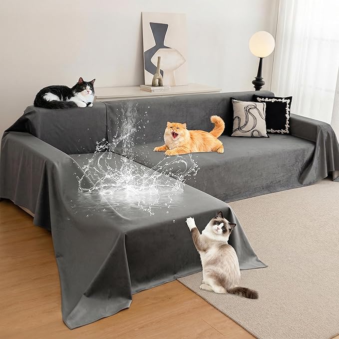 L Shaped Sectional Couch Cover 2 Pcs, Ultra Soft Waterproof Non-Slip Sofa Cover, Pet & Kid Proof Furniture Protector for Left/Right Chaise, Washable Scratch-Resistant Slipcover (L,102"x71"+110"x 71")
