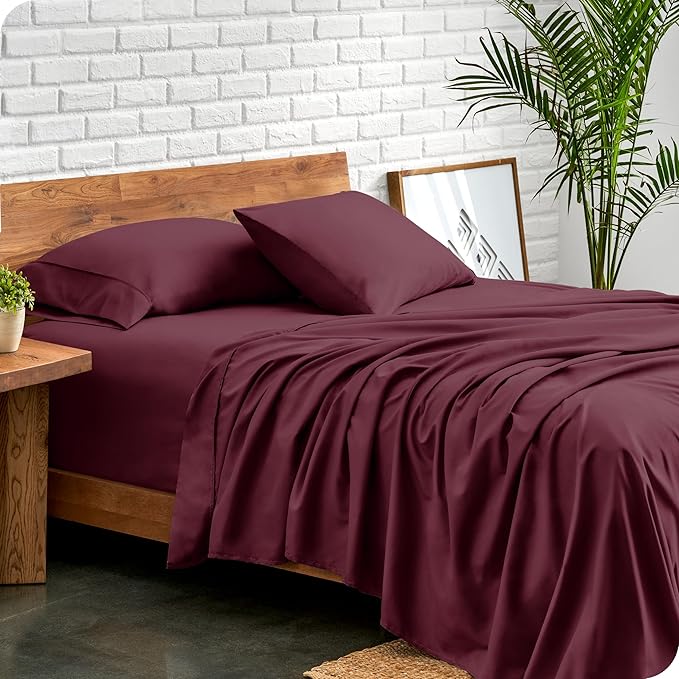 Bare Home Twin XL Sheet Set - 1800 Ultra-Soft Microfiber Twin Extra Long Bed Sheets - Double Brushed - Deep Pockets - Easy Fit - 3 Piece Set - Bedding Sheets & Pillowcases (Twin XL, Burgundy)