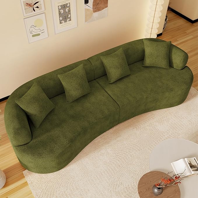 131" Curved Modular Sectional Sofa for Living Room, Modern Chenille Oversized Cloud Couch Sofa, Luxury Plush Extra Deep 4-Seater Boucle Couch for Apartment‌‌, No Assembly Required, Green
