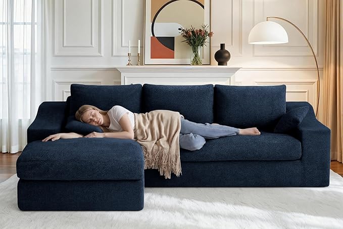HABUTWAY 101'' Modular Sectional Sofa, Cloud Sectional Couches for Living Room, Comfy Boneless Couch with Deep Seat, Modern L-Shape Sofa with Chaise, No Assembly Required (Blue, Left Facing Chaise)