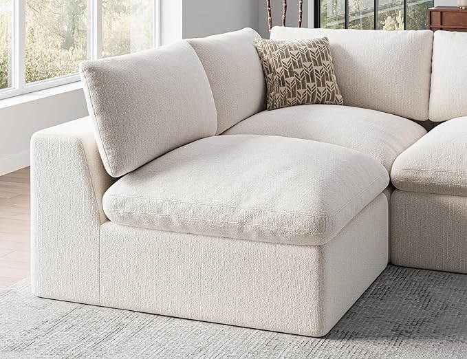 120" Cloud Sectional Couch | Oversize Boneless Couches for Living Room | 4 Seater Modern L-Shape Sofa | Ivory White