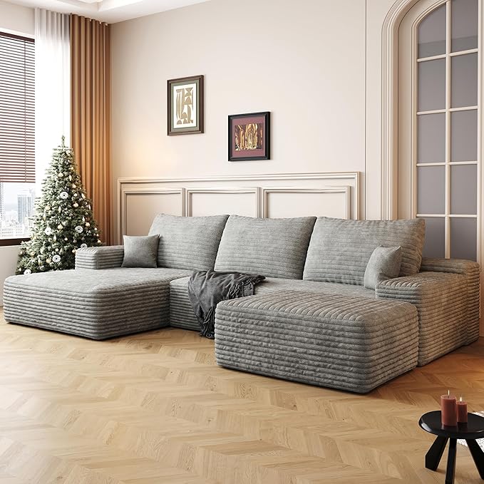 108" Sectional Couches for Living Room Cloud Couch Sofa with L-Shape Upholstered Boneless Couchs Modern Modular Sectional Couch with Chaise (Grey, 108" Left Facing Chaise+2Seaters+1Ottoman)