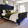 Belffin Queen Size Bed Frame with Headboard,50" Tall Headboard Upholstered Velvet Platform Bed with LED Lights & 2 USB Port/1 Type C Port, Button Tufted, No Box Spring Needed,Noise Free,Black