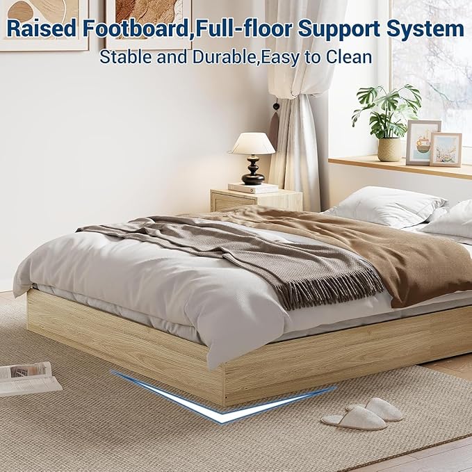 Solid Wood Platform Bed with Sturdy Wooden Slats, California King Size Floor-Standing Bed Frame, Modern Minimalist Design Bed Frame, No Box Spring Needed, Easy Assembly