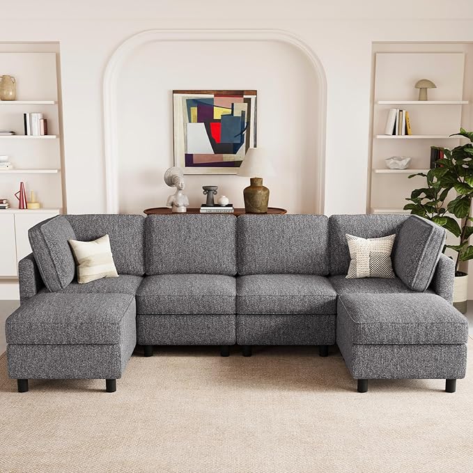 Belffin 110.2" Modular Sectional Sofa 6 Seats U Shaped Couch Washable Sectional Couches for Living Room Comfy Couches with Storage Seat Couch Sofas with Chaise,Grey