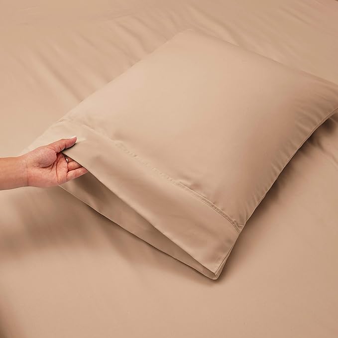 Hearth & Harbor Luxury Soft 6 Piece Bed Sheet Set Extra Deep Pocket Fitted Sheets Fits Mattress up to 21", Double Brushed Bedding, Split King Size, Taupe
