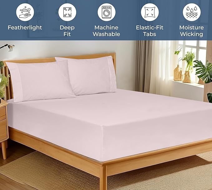 Royale Linens 100% Organic Cotton Fitted Sheet - Percale Weave - Super Soft Deep Pocket Bottom Sheets - Elastic Sheet Queen Size - Queen Fitted Sheets Only - (60"x80"+15", Lavender)