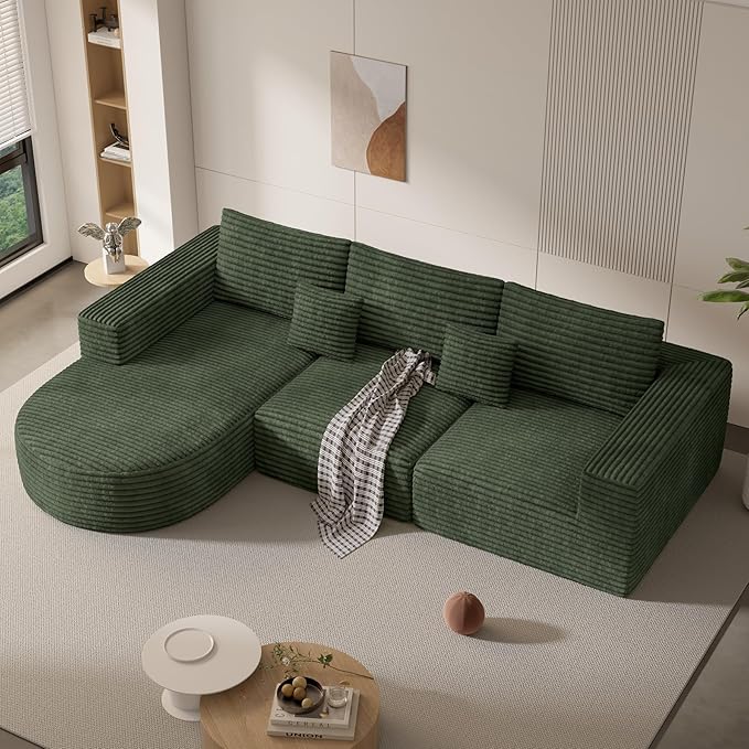 110" Modular Sectional Sofa Couches, Cloud Couches for Living Room, Boneless Sofa with Deep Seat,L-Shape Couch with Chaise,No Assembly Required,Green,1 PCS