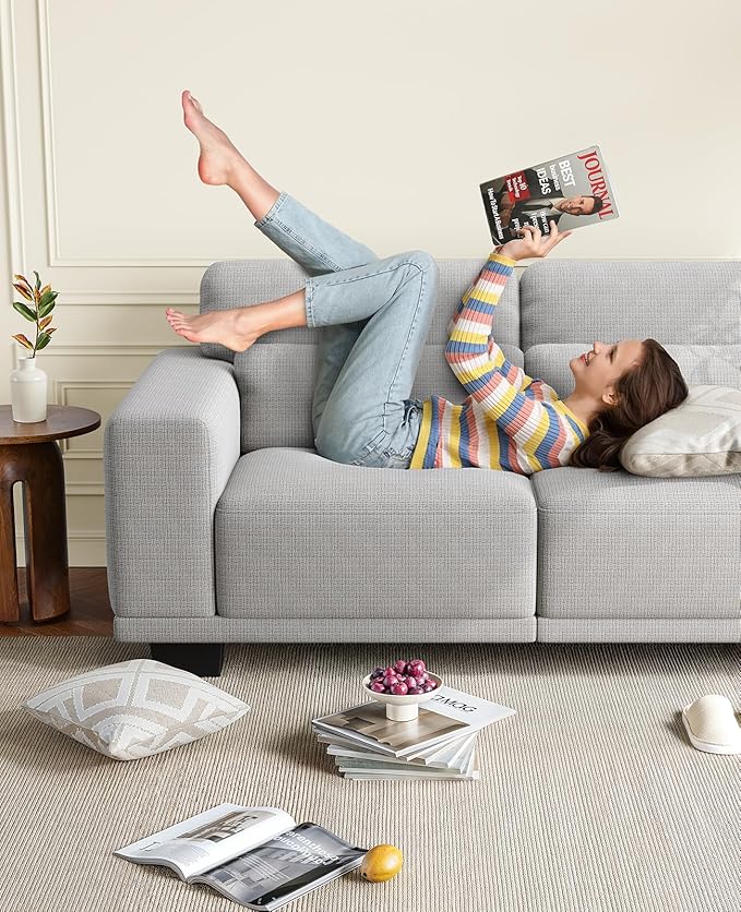 Amada 65" Loveseat Sofa, 2 Seater Couch Sofa for Living Room, Modern Sofa with Wide Armrests & Deep Seats, Comfy Couch with Removable Washable Covers & Linen Fabric, Easy Assembly (Grey, 2 Seater)