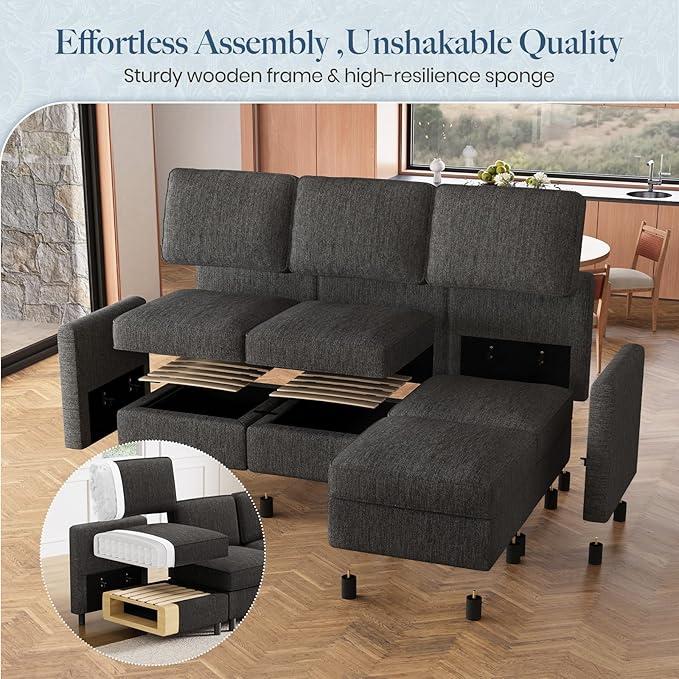 Belffin 107.1" 9 Seats Modular Sectional Sofa U Shaped Couch Big Corner Washable Sectional Couches for Living Room Comfy Couches with Storage Seat Couch Sofas with Chaise,Dark Grey