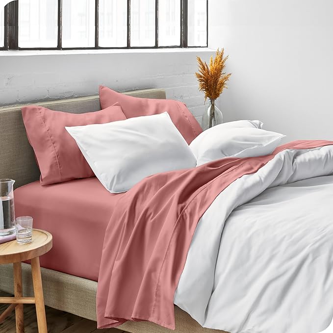 Bare Home Queen Sheet Set - 1800 Ultra-Soft Microfiber Queen Bed Sheets - Double Brushed - Deep Pockets - Easy Fit - 4 Piece Set - Bedding Sheets & Pillowcases (Queen, Dusty Rose)