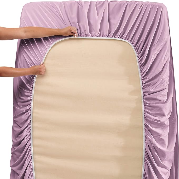Hearth & Harbor Extra Deep Pocket Sheets - Fits Mattress 18-24 Inches Deep - Extra Deep Pocket Split King Size Sets - 7 Piece Split King Size - Lavender