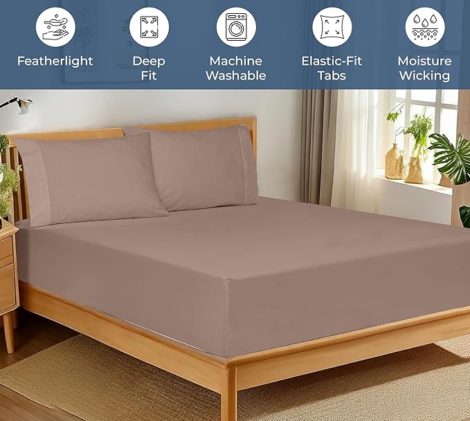 Royale Linens 100% Organic Cotton Fitted Sheet - Percale Weave - Super Soft Deep Pocket Bottom Sheets - Mocha Elastic Sheet Twin XL Size - Twin XL Fitted Sheets Only - (39"x75"+15", Mocha)