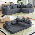 106” L Shaped Boneless Sectional Couch, Two 70.87” Pieces Convert to 141.7” Extra Long Straight Sofa, Corduroy Couch in a Box with Headrest and Back Pillows for Apartment Living Room, Dark Grey