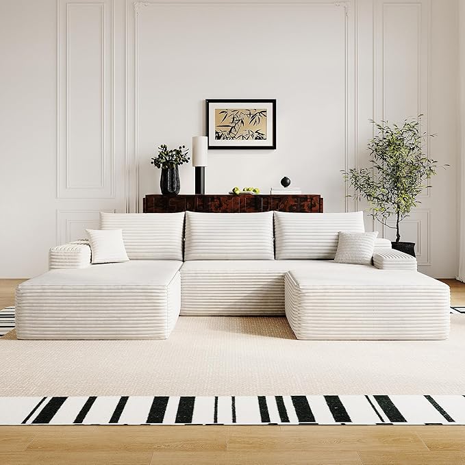 108" Sectional Couches for Living Room Modern Modular Sofa with L-Shape Couchs Upholstered Boneless Couch Deep Seat Sectional Couch with Chaise (White, 108"Left facing chaise+2Seaters+1Ottoman)