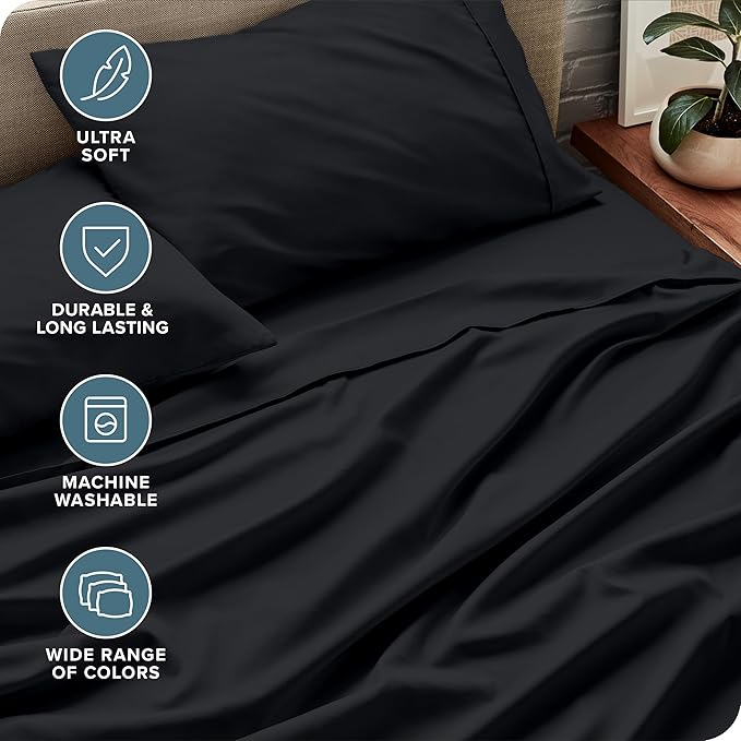 Bare Home Split King Sheet Set - 1800 Ultra-Soft Microfiber Bed Sheets - Double Brushed - Deep Pockets - Easy Fit - 5 Piece Set - Bedding Sheets & Pillowcases (Split King, Black)
