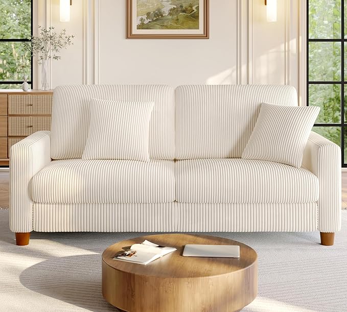 70.2" Couches for Living Room, Comfy Beige Couch 7.1" Extra Thick Cushion, Sofas for Living Room Tool-Free Setup, Loveseat Sofa 705lbs Support, Corduroy Couch for Bedroom, Apartment, Office