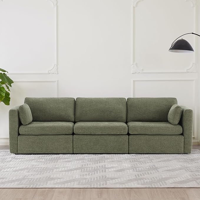 CHITA Oversized Modular Sectional Convertible Fabric Sofa Set, FSC Certified Extra Large Sectional Deep Seat Couch for Living Room, 112 inch Width,3 Seat Modern Modular Sofa, Moss Green