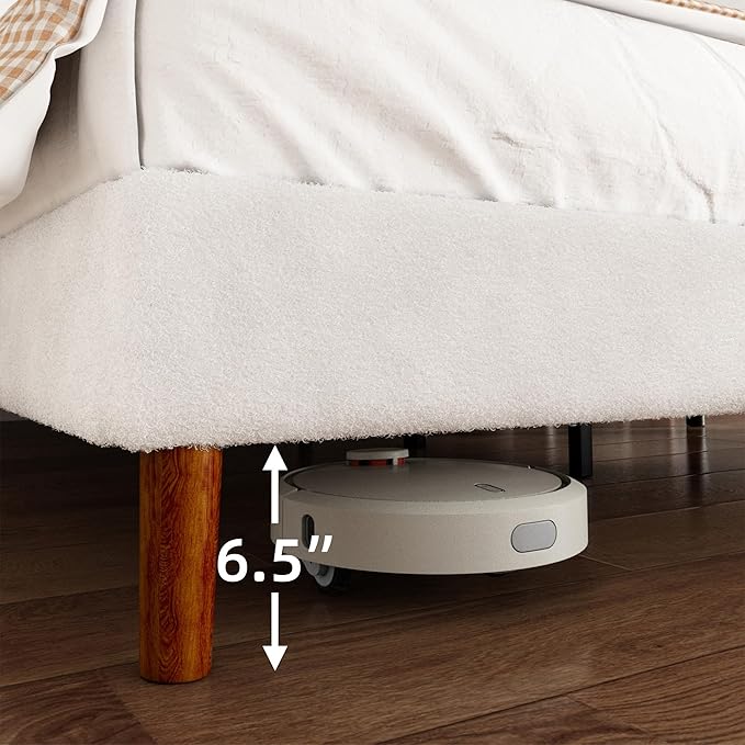 Queen Boucle Bed Frame, Platform Bed with Upholstered Wingback Headboard, Strong Wooden Slats Support, Noise-Free, Easy Assembly, No Box Spring Needed, White