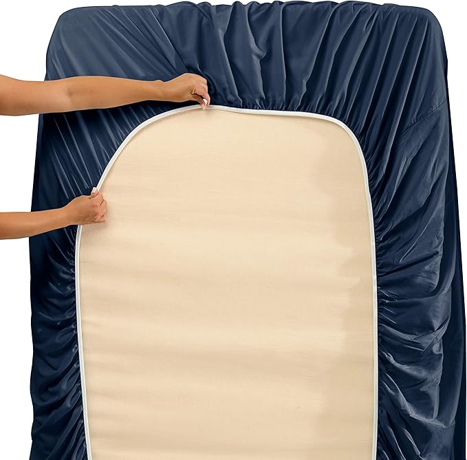 Hearth & Harbor Extra Deep Pocket Sheets - Fits Mattress 18-24 Inches Deep - Extra Deep Pocket Full Size Sets - 6 Piece Full Size - Full - Navy Blue