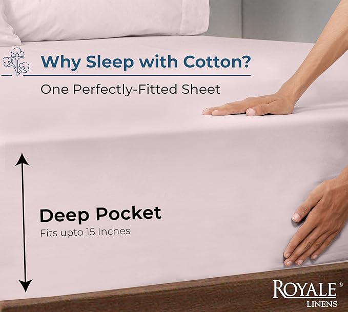 Royale Linens 100% Organic Cotton Fitted Sheet - Percale Weave - Super Soft Deep Pocket Bottom Sheets - Elastic Sheet Full Size - Full Fitted Sheets Only - (54"x75"+15", Lavender)