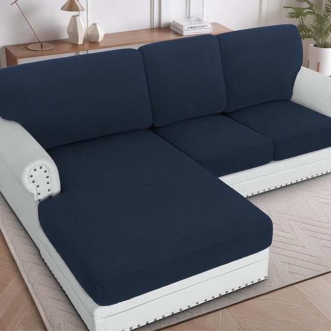 H.VERSAILTEX Backrest Cushion Covers Sectional Couch Back Cushion Covers for Sectional Sofa Set for Both Left/Right Couch (Back Only: 1 Chaise + 2 Sofa, Navy)
