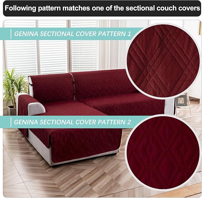 Genina Sectional Couch Covers for Dogs L Shaped Sofa Covers Chaise Lounge Cover Reversible Sofa Cover Sectional Furniture Protector for Pets, Kids (Wine Red, Small)