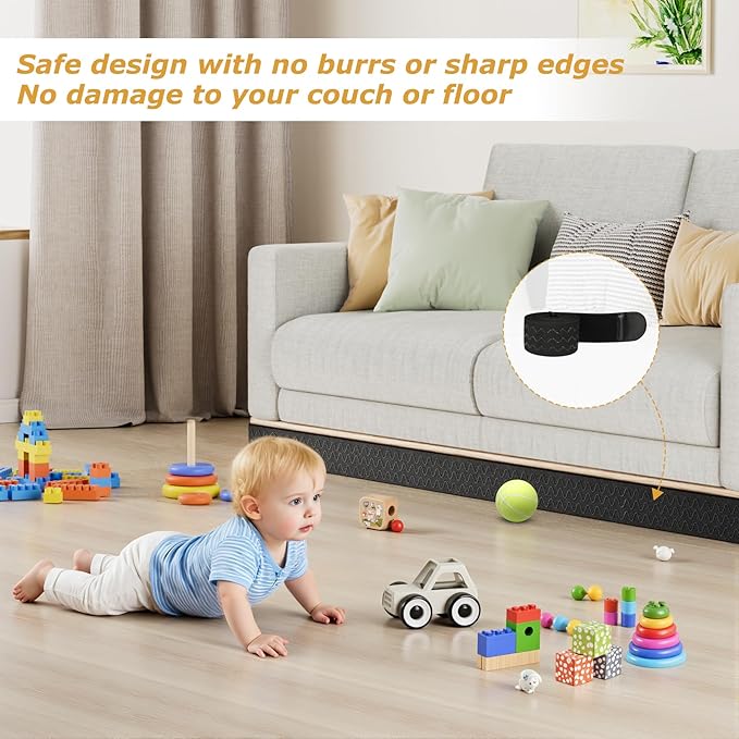 Under Couch Blocker 3 in x 13 ft, Adjustable Elastic Sofa Blocker to Prevent Kids and Pets Toys, Strap Barrier Gap Bumper Couch Guards for Bottom Standard Sofa, Bed, Furniture with Straight Legs