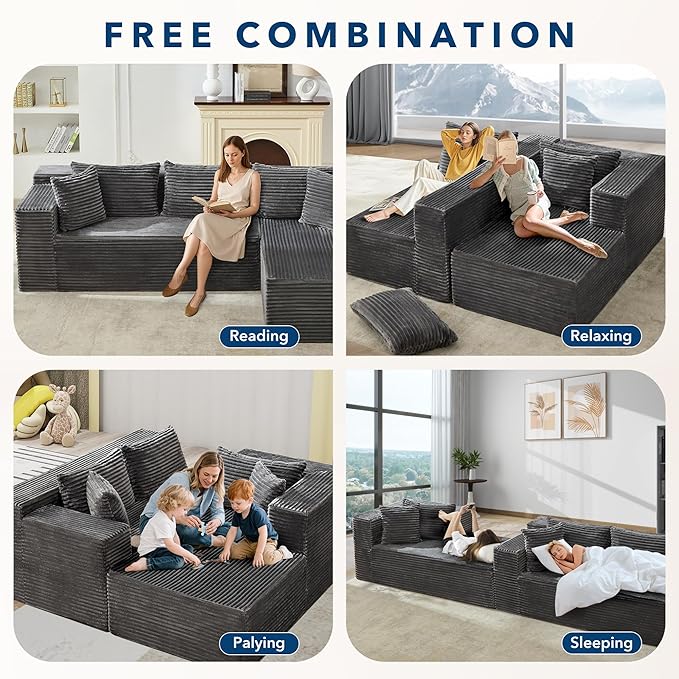 Garvee Modular Sectional Sofa Cloud Sectional Couch, 106" Comfy L Shaped Couches for Living Room,Oversized Sofa Sleeper with Deep Seat, No Assembly Required