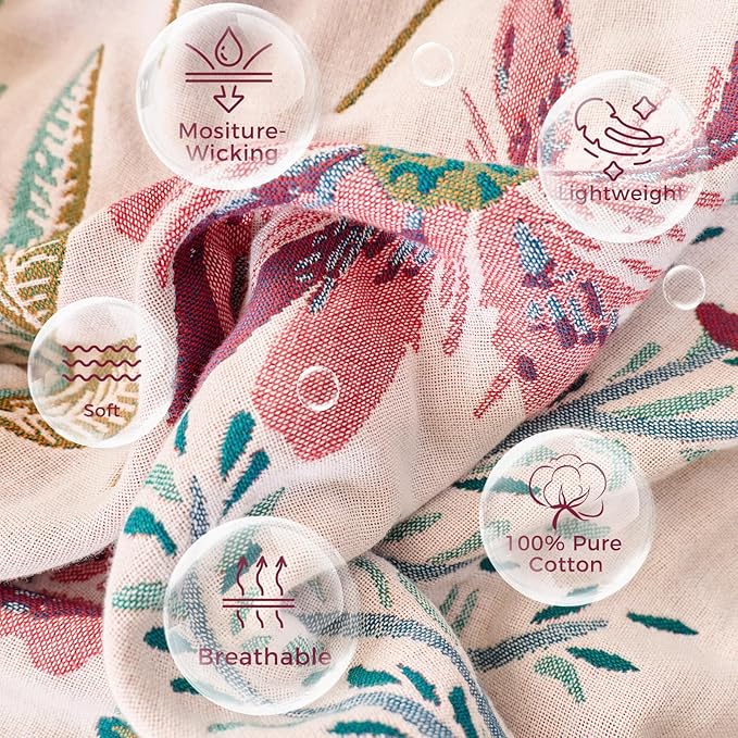 LUTBM Boho Throw Blanket for Couch Sofa Chair Cotton Spring Blankets for Bedroom Living Room All Season Lightweight Reversible Floral Embroidery Throws 50"x60"