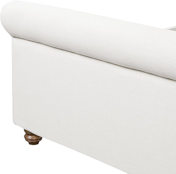 Christopher Knight Home Chenzi Linen Upholstered Queen Bed Frame with Headboard and Footboard, Wooden Platform Queen Size Bed Frame and Double-Layer Oval Legs, No Box Spring Needed, White