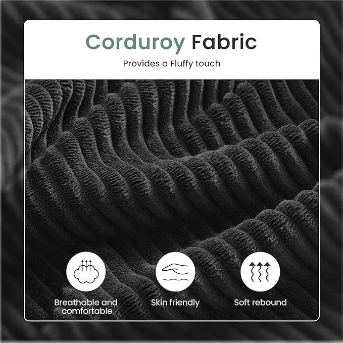 YOUDENOVA 2 Piece Set Comfy Sofa Couch, 2 3-Seater Sofa with Deep Seats, Modern Sleeper Couch for Living Room, Black Corduroy