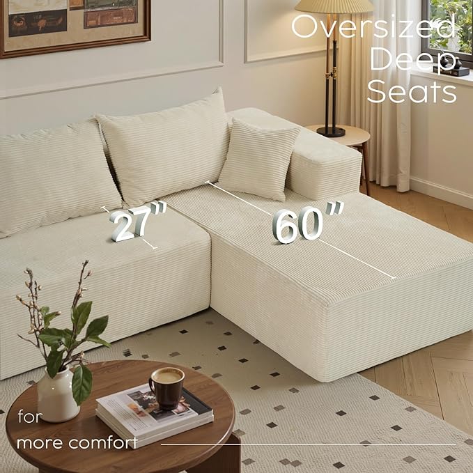 103” Cloud Sectional Couch with L-Shape Chaise,Modern Modular Sofa with Deep Seat, Upholstered Couches for Living Room Bedroom,No Assembly Required, Beige (Right Facing Chaise)
