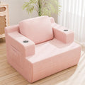 Homall 42” Single Sofa Foam Couch for Small Spaces Upholstered Floor Sofa with Cup Holder & Storage Pocket Boneless Couch for Bedroom Living Room (Pink, Single)