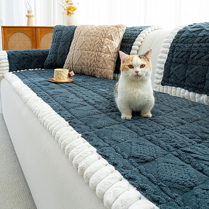 Sofa Pad, Plush Couch Cover Washable for Pet, Non-Slip Warm Couchs Cover, Funny Fuzzy Pet Couch Covers for Sofa, Sofa Slipcovers Furniture Covers for L Shaped(Dark Grey, 27.6"x 82.7")