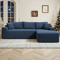 108" Cloud Sectional Couch,Modern Modular Sectional Sofa with Deep Seat,Corduroy Boneless Couches with L-Shape Chaise for Living Room,No Assembly Required (Blue, Right Facing Chaise)