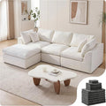 108" Cloud Sectional Couches, with 1 Extra Washable Cover, L Shaped 25.6" Deep Seat Couch with Ottoman, Oversized Comfy Living Room Sofa, DIY Color Refresh (White Sofa + Gray Cover Set)