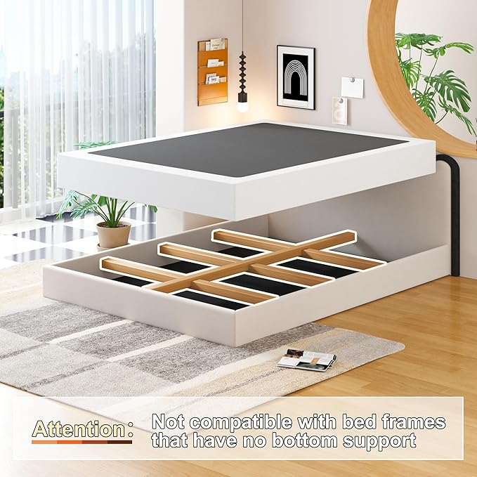 EMODA 9 Inch Twin Box Spring Heavy Duty Metal Mattress Foundation Bed Base with Fabric Cover, Easy Assembly