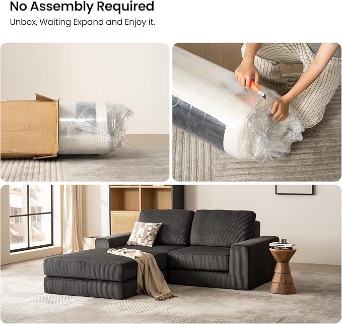 Modular Sectional Sofa, 80.31" Modern Cloud Couch Sectional Sofa with L-Shaped Chaise Comfy Corduroy Fluffy Couch with Deep Seat Boneless Couches for Living Room Bedroom, Black
