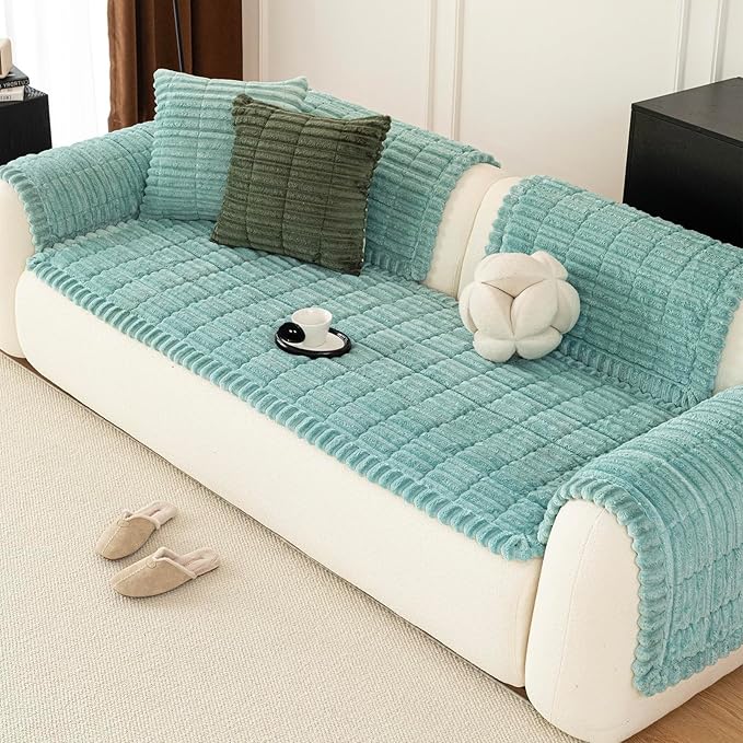 Sofa Couch Cover, Sofa Covers for Dogs Washable, Non-Slip Striped Sofa Slipcovers for Sectional Sofa, Sofa Cover Furniture Protector for L Shaped(Blue, 27.6"x 82.7")