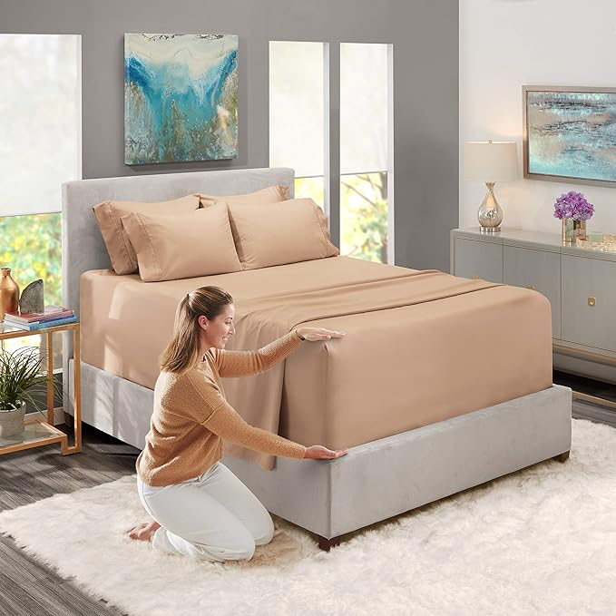 Hearth & Harbor Extra Deep Pocket Sheets - Fits Mattress 18-24 Inches Deep - Extra Deep Pocket Twin Sheets Sets - 4 Piece Twin Size - Taupe