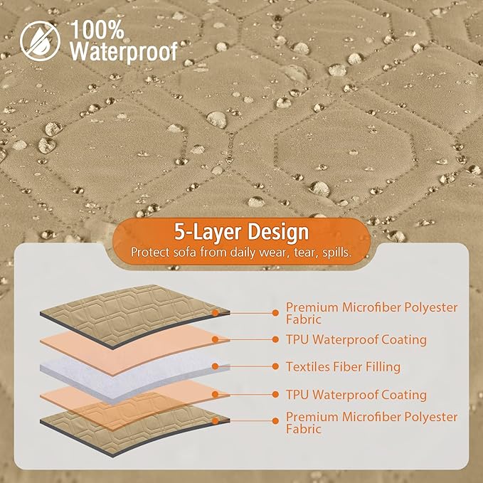 VANSOFY Upgraded Sectional Couch Covers 100% Waterproof L Shaped Sofa Slipcover Reversible Chaise Lounge Cover for Sectional Sofa Furniture Protector Cover for Pets Dog Cat(Small, Sand)
