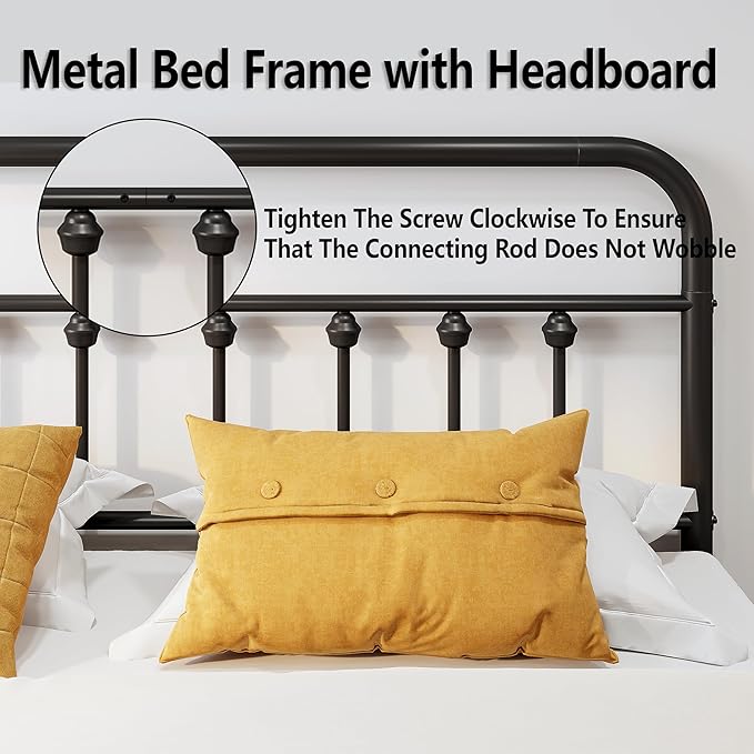 Vengarus Metal Bed Frame,Full Size Bed Frame with Headboard,Structurally Stable, Heavy Duty Steel Slat Supported,Under Bed Storage,No Box Spring Needed,14 Inch,Black
